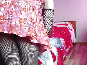 Can You Feel The Hot Feeling I Feel In Fully Transformed Into Girl With Sexy Dress And Fishnet Stockings also Fishnet Gloves