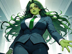 Futanari She-Hulk, futa, masturbation, solo, cumshot