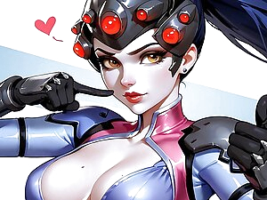 Futanari Widowmaker Masturbating and Self Sucking. A I Generated from Overwatch.