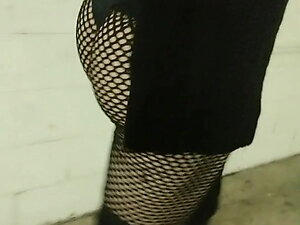 Sexy trans booty in mesh leggings visible thong