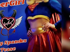 SuperGirl in Shiny Spandex Teases and Plays with Herself