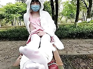 Chinese Tranny Jerk herself Off in a Public Park